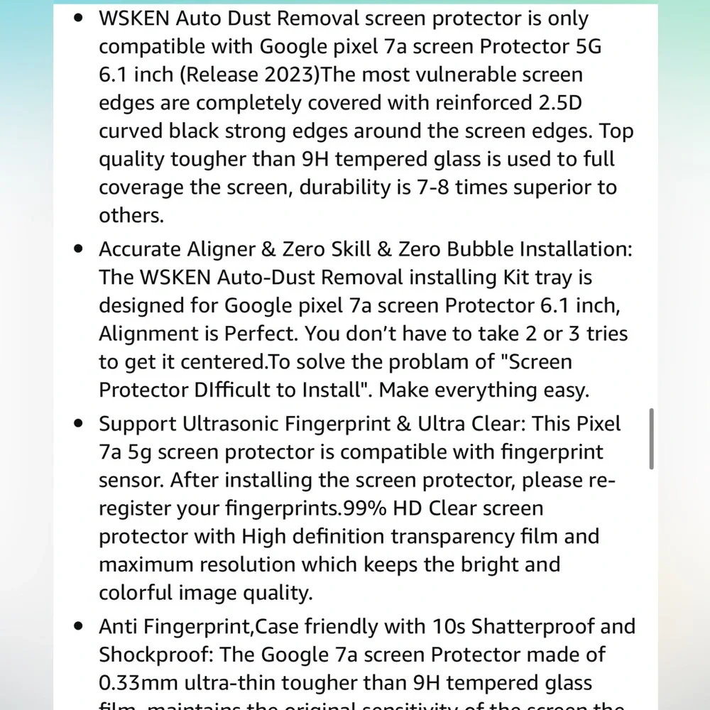 WSKEN for Google Pixel 7a Screen Protector Fingerprint Compatible